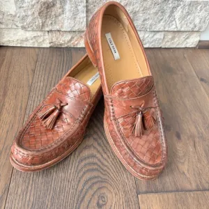 Cole Haan Men's Tan Intrecciato Weave Woven Leather Tassel Loafers Size 8.5