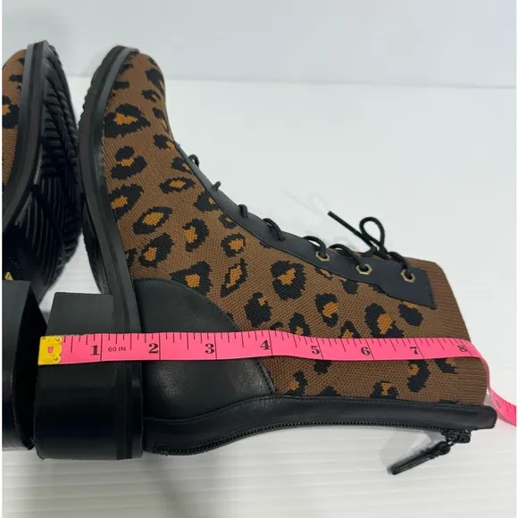 Cole Haan Piedmont Brown Leopard Knit Combat Lace Up Boots Size 7
