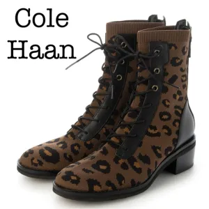 Cole Haan Piedmont Brown Leopard Knit Combat Lace Up Boots Size 7