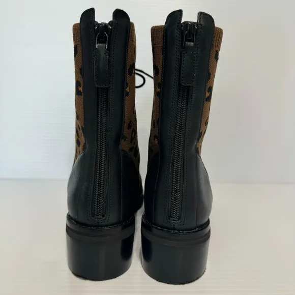 Cole Haan Piedmont Brown Leopard Knit Combat Lace Up Boots Size 7