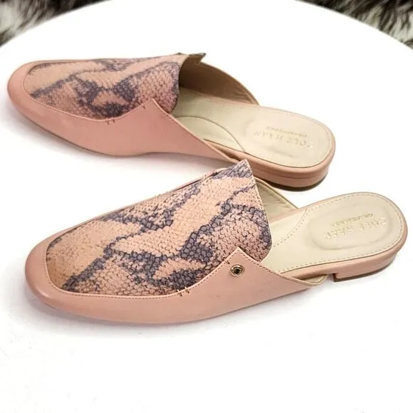 Cole Haan Ryan Mule In Mahogany Rose Leather Python Mules Flats Slide Sandals