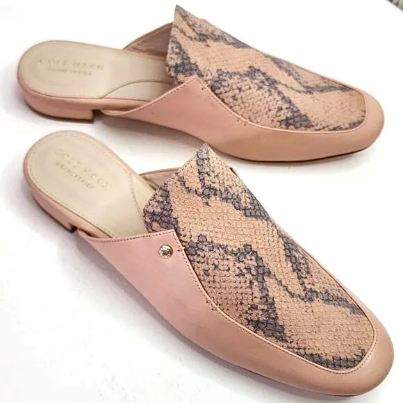 Cole Haan Ryan Mule In Mahogany Rose Leather Python Mules Flats Slide Sandals