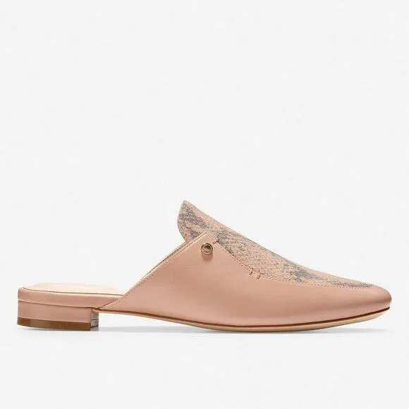 Cole Haan Ryan Mule In Mahogany Rose Leather Python Mules Flats Slide Sandals