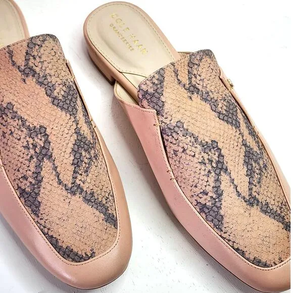 Cole Haan Ryan Mule In Mahogany Rose Leather Python Mules Flats Slide Sandals