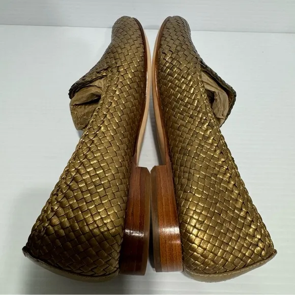 Cole Haan Sabrina Gold Bronze Woven Leather Loafers Size 7