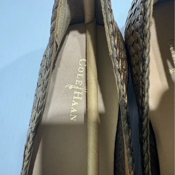 Cole Haan Sabrina Gold Bronze Woven Leather Loafers Size 7