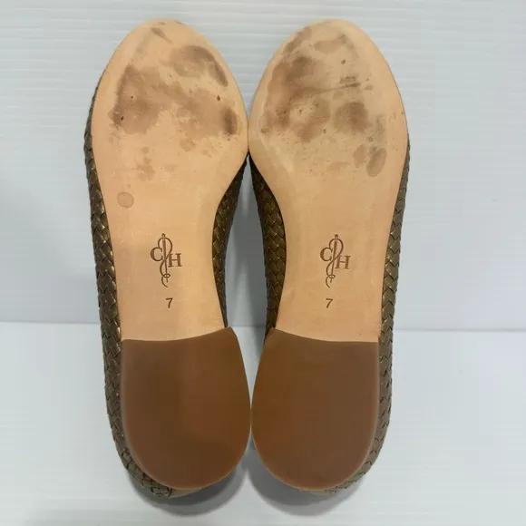 Cole Haan Sabrina Gold Bronze Woven Leather Loafers Size 7