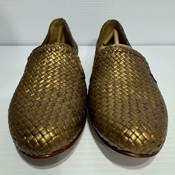 Cole Haan Sabrina Gold Bronze Woven Leather Loafers Size 7