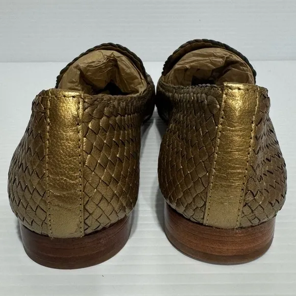 Cole Haan Sabrina Gold Bronze Woven Leather Loafers Size 7
