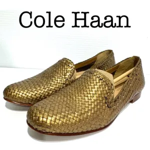 Cole Haan Sabrina Gold Bronze Woven Leather Loafers Size 7