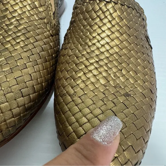 Cole Haan Sabrina Gold Bronze Woven Leather Loafers Size 7