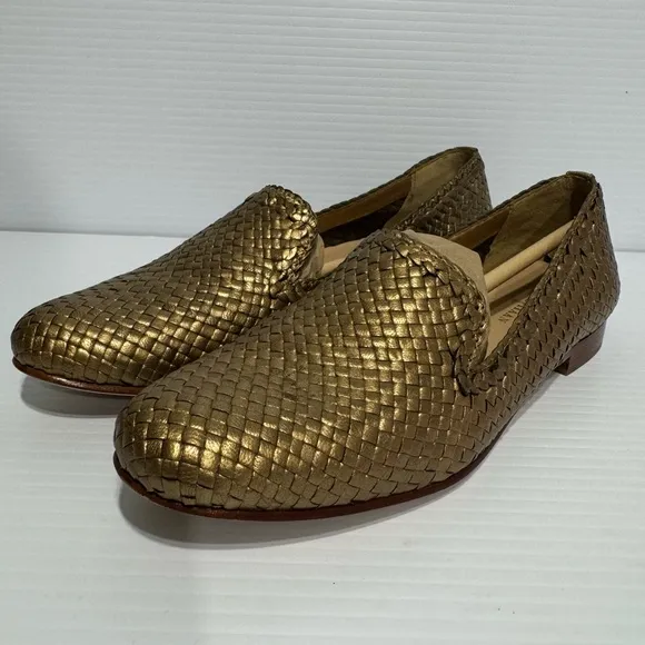 Cole Haan Sabrina Gold Bronze Woven Leather Loafers Size 7