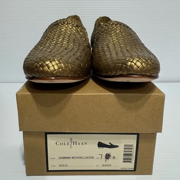 Cole Haan Sabrina Gold Bronze Woven Leather Loafers Size 7