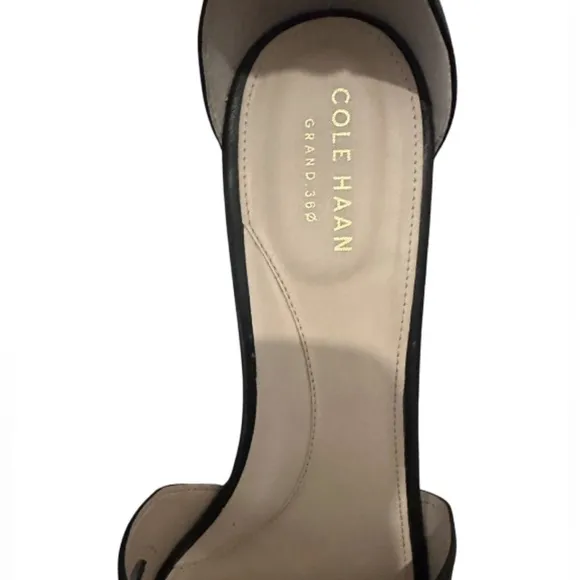 Cole Haan Women Black Hana Grand Wedge Leather Heels Sandals