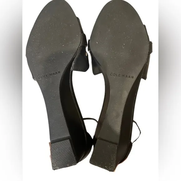 Cole Haan Women Black Hana Grand Wedge Leather Heels Sandals