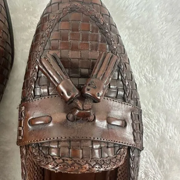 Cole Haan Women's 7.5 Woven Leather Tassle Loafer Brown Classic Office Academia