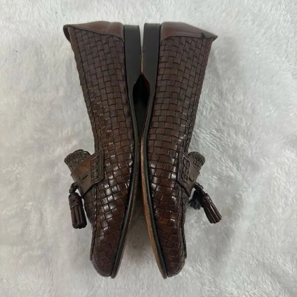 Cole Haan Women's 7.5 Woven Leather Tassle Loafer Brown Classic Office Academia