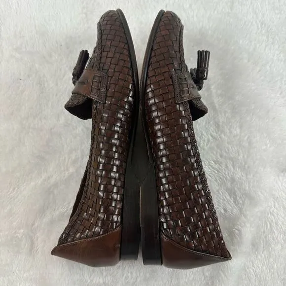 Cole Haan Women's 7.5 Woven Leather Tassle Loafer Brown Classic Office Academia