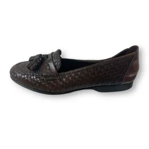 Cole Haan Women's 7.5 Woven Leather Tassle Loafer Brown Classic Office Academia