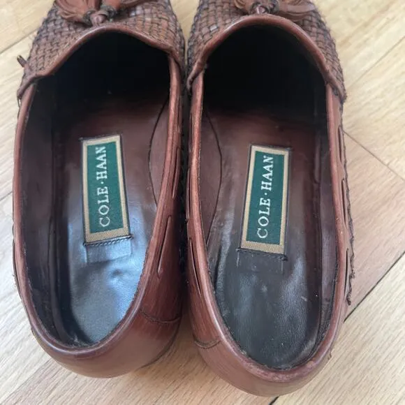 Cole Haan Women’s Brown Leather Woven Tassel Loafers Size 6