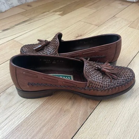 Cole Haan Women’s Brown Leather Woven Tassel Loafers Size 6