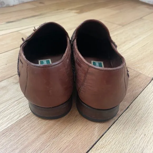 Cole Haan Women’s Brown Leather Woven Tassel Loafers Size 6