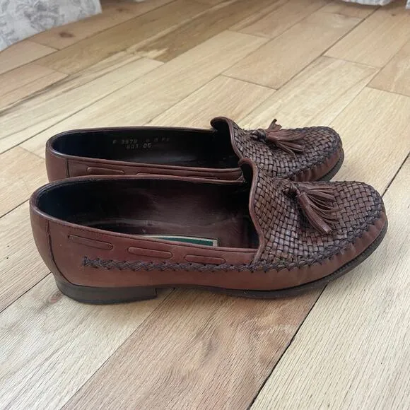 Cole Haan Women’s Brown Leather Woven Tassel Loafers Size 6