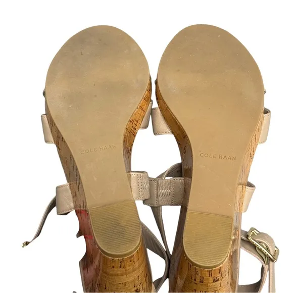 Cole Haan Women's Leather Maple Sugar Jilian Wedge Sandals EUC