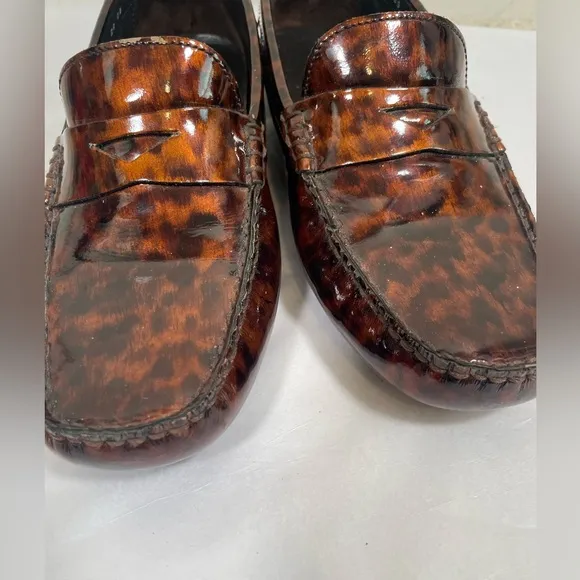 Cole Haan Women's Sz 7.5 Tortoise-Shell Patent Leather Loafers Driving Shoes