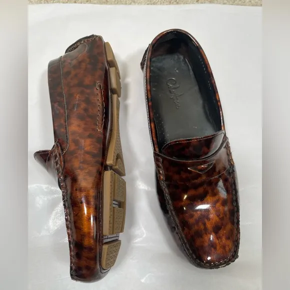 Cole Haan Women's Sz 7.5 Tortoise-Shell Patent Leather Loafers Driving Shoes