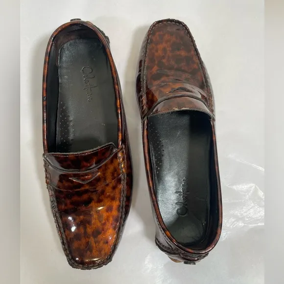Cole Haan Women's Sz 7.5 Tortoise-Shell Patent Leather Loafers Driving Shoes