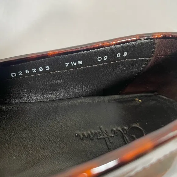 Cole Haan Women's Sz 7.5 Tortoise-Shell Patent Leather Loafers Driving Shoes