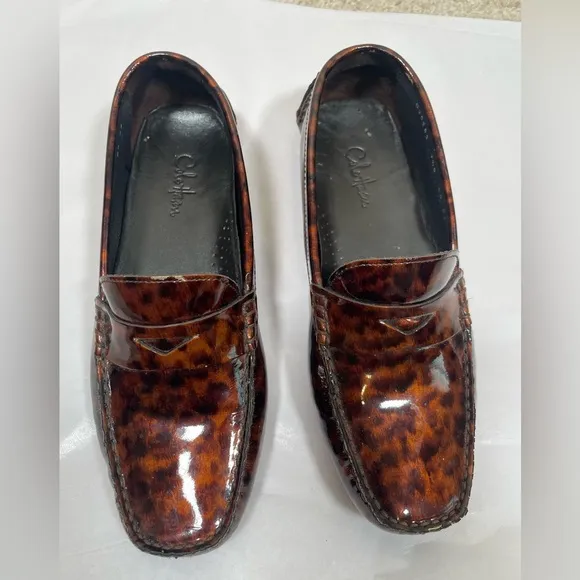 Cole Haan Women's Sz 7.5 Tortoise-Shell Patent Leather Loafers Driving Shoes