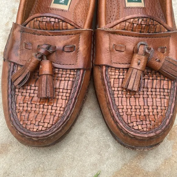 Cole Haan woven top pinch tassel loafers 8D preppy casual leather made in USA