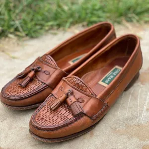 Cole Haan woven top pinch tassel loafers 8D preppy casual leather made in USA