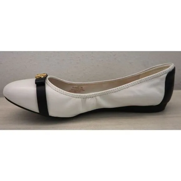 Cole Haan W26820 Women's Sz 9B Ivory/Black Leather Tova Bow Ballet Flats