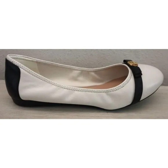 Cole Haan W26820 Women's Sz 9B Ivory/Black Leather Tova Bow Ballet Flats