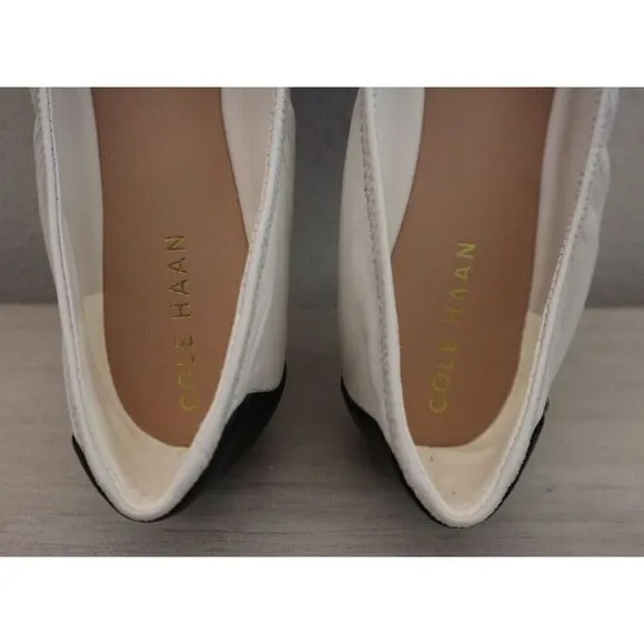 Cole Haan W26820 Women's Sz 9B Ivory/Black Leather Tova Bow Ballet Flats