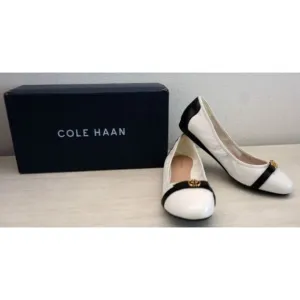 Cole Haan W26820 Women's Sz 9B Ivory/Black Leather Tova Bow Ballet Flats