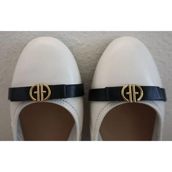 Cole Haan W26820 Women's Sz 9B Ivory/Black Leather Tova Bow Ballet Flats