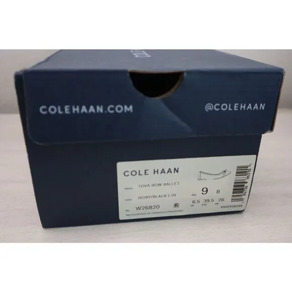 Cole Haan W26820 Women's Sz 9B Ivory/Black Leather Tova Bow Ballet Flats