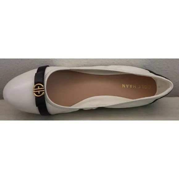 Cole Haan W26820 Women's Sz 9B Ivory/Black Leather Tova Bow Ballet Flats
