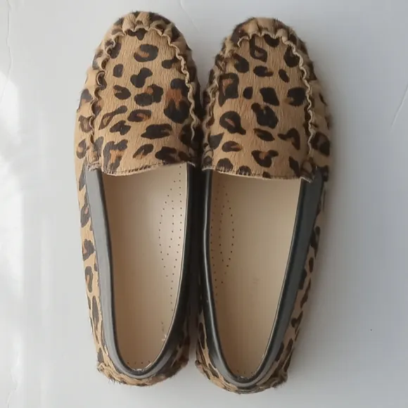 🩷💚⚜️Cole Haan⚜️🩷💚Womens Driving Shoes Animal Print Cow Hair Loafers Size 7.5
