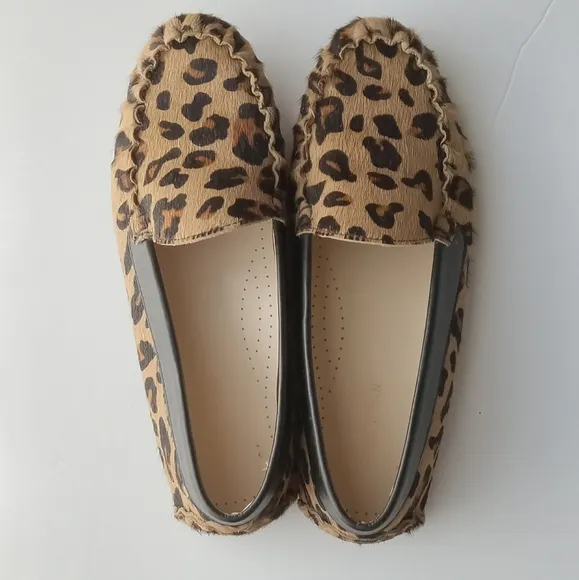 🩷💚⚜️Cole Haan⚜️🩷💚Womens Driving Shoes Animal Print Cow Hair Loafers Size 7.5