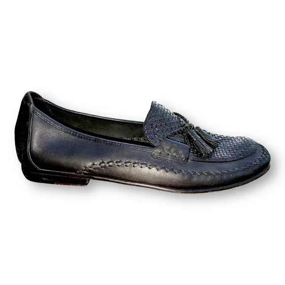 Cole Hann Country Woven Leather Tassel Loafers Black SIZE 10.5