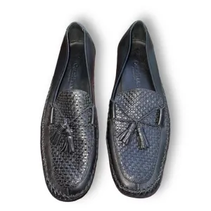 Cole Hann Country Woven Leather Tassel Loafers Black SIZE 10.5