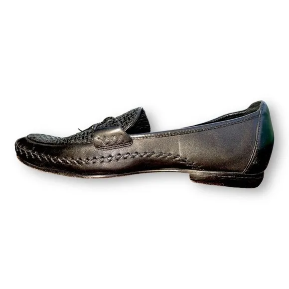 Cole Hann Country Woven Leather Tassel Loafers Black SIZE 10.5