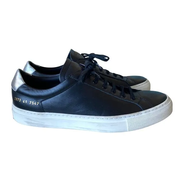 Common Projects Achilles Black‎ Leather Sneakers Women's Sz 41 Designer Luxury