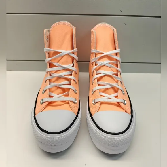 Converse All Star High-Top Lift Platform Peach Beam Bright Sneakers Women's 7.5