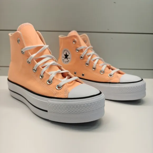 Converse All Star High-Top Lift Platform Peach Beam Bright Sneakers Women's 7.5
